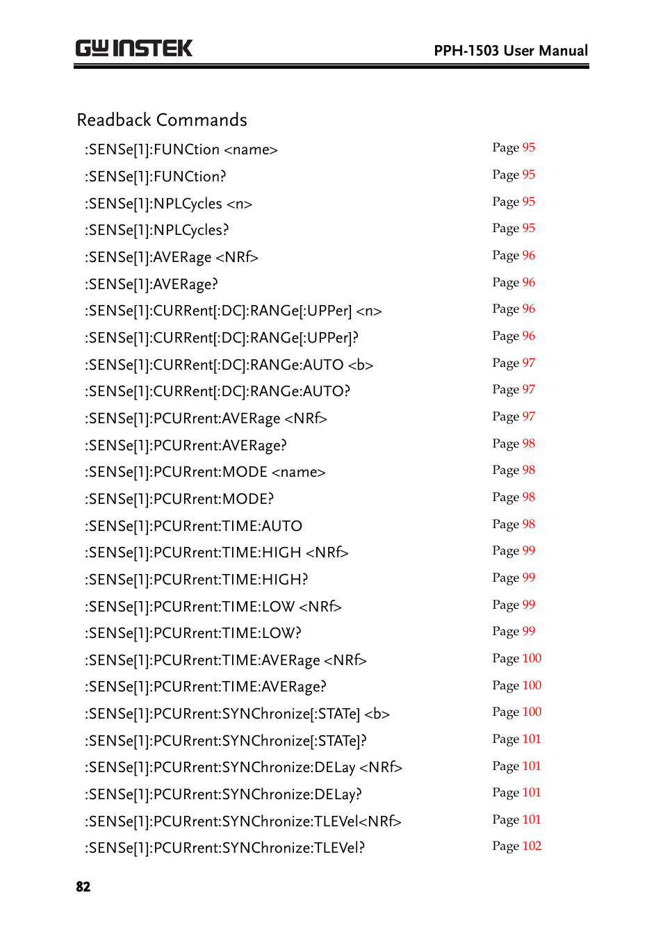 Readback commands | GW Instek PPH-1503 User Manual | Page 82 / 137