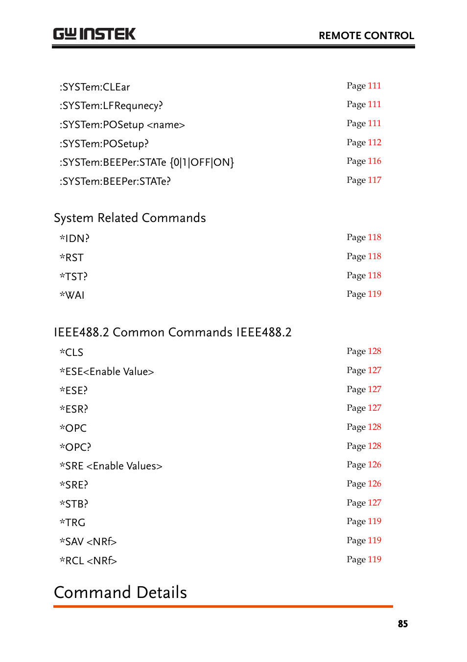 System related commands, Ieee488.2 common commands ieee488.2, Command details | GW Instek PPH-1503 User Manual | Page 85 / 137