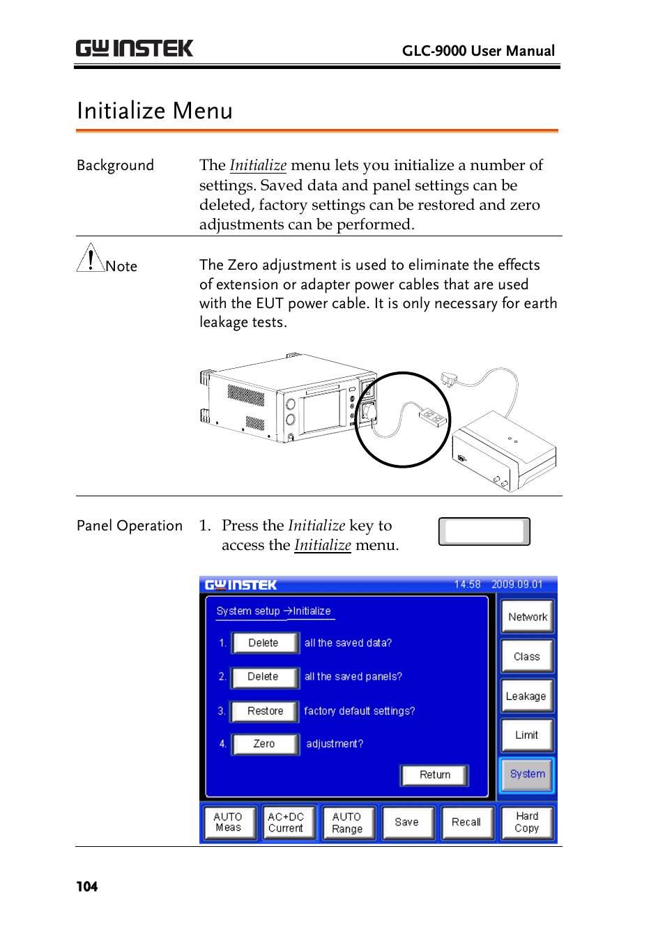 Initialize menu | GW Instek GLC-9000 User Manual User Manual | Page 104 / 187