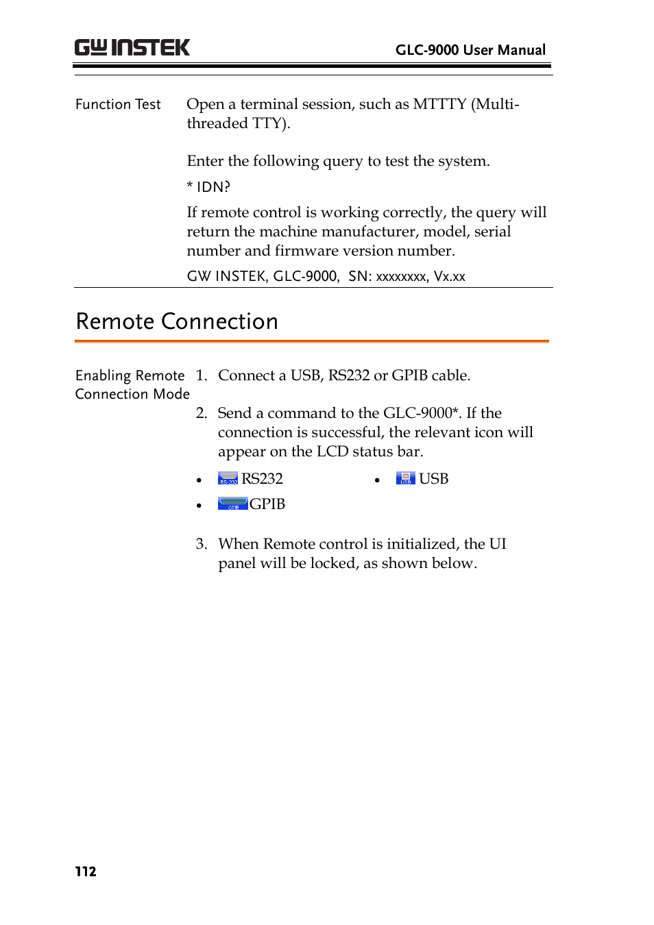 Remote connection | GW Instek GLC-9000 User Manual User Manual | Page 112 / 187