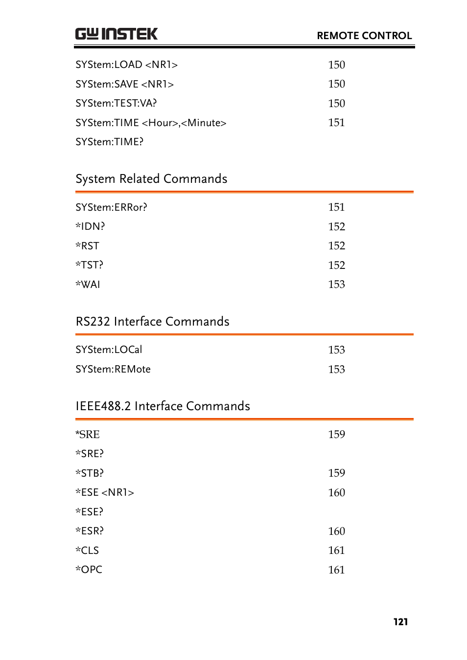 System related commands, Rs232 interface commands, Ieee488.2 interface commands | GW Instek GLC-9000 User Manual User Manual | Page 121 / 187