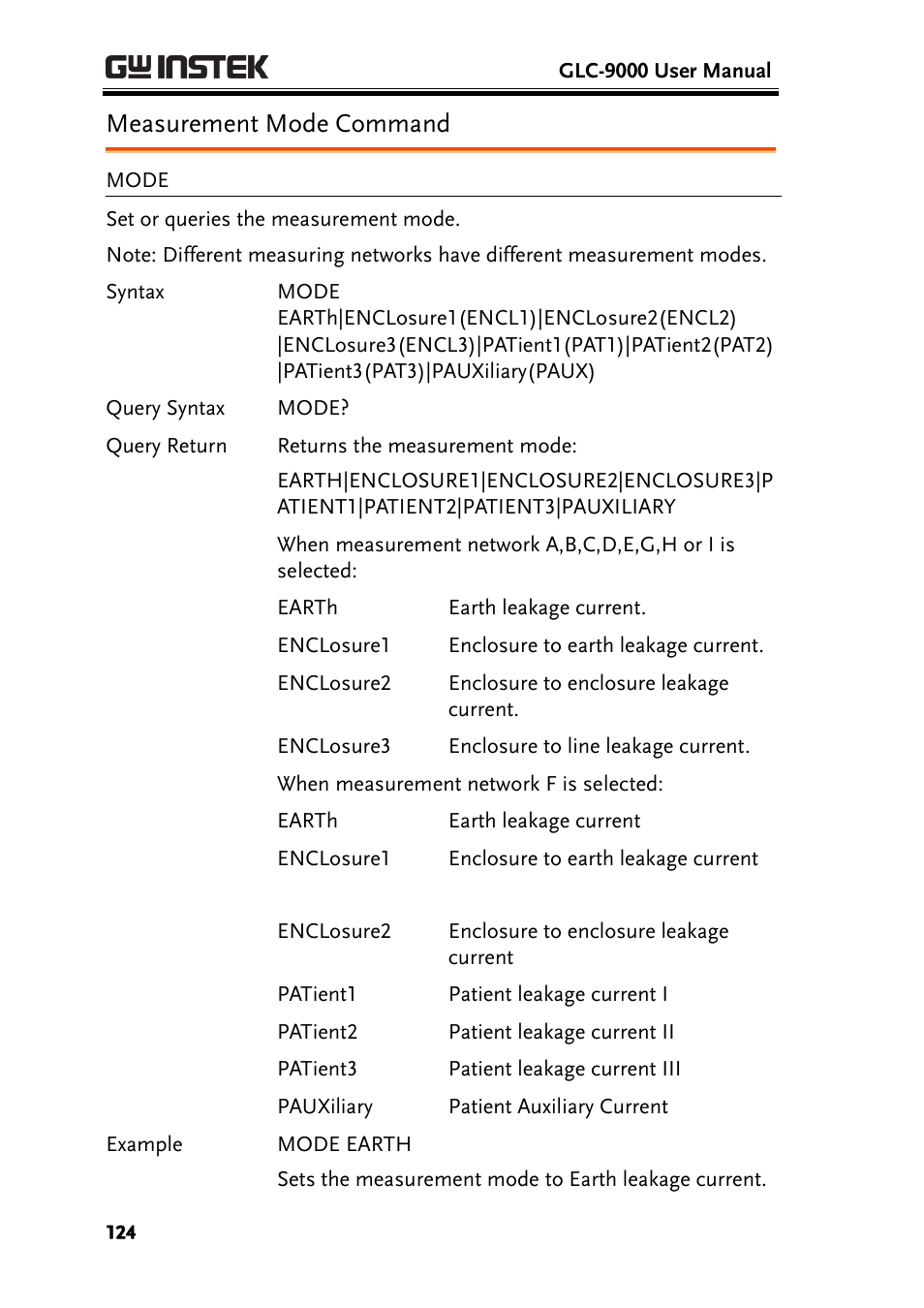 Measurement mode command | GW Instek GLC-9000 User Manual User Manual | Page 124 / 187