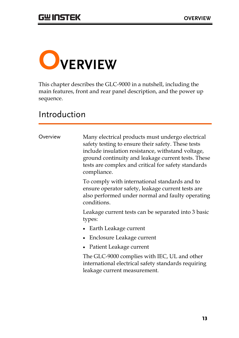 Overview, Introduction, Verview | GW Instek GLC-9000 User Manual User Manual | Page 13 / 187