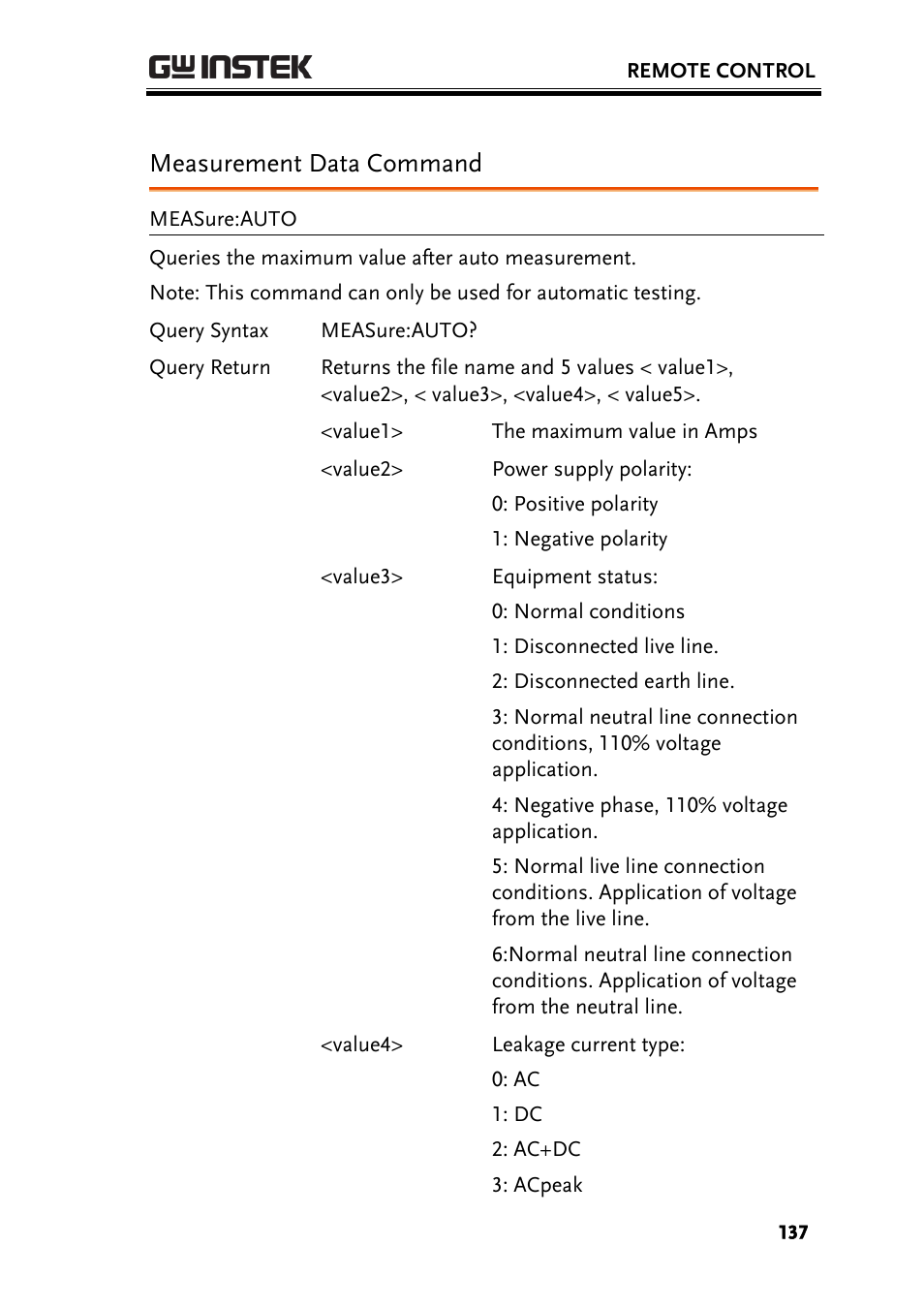 Measurement data command | GW Instek GLC-9000 User Manual User Manual | Page 137 / 187