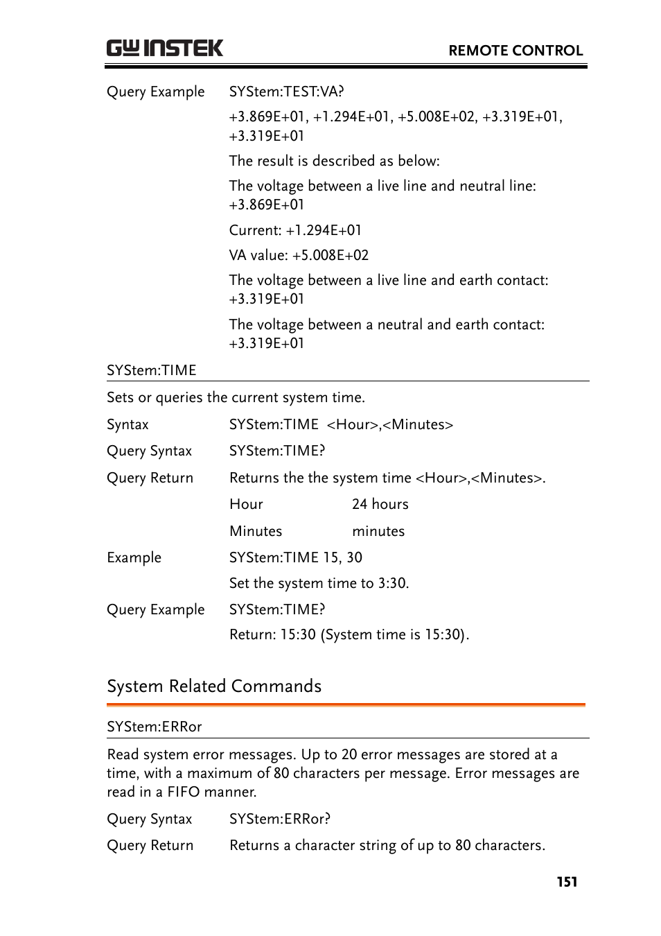 System related commands | GW Instek GLC-9000 User Manual User Manual | Page 151 / 187