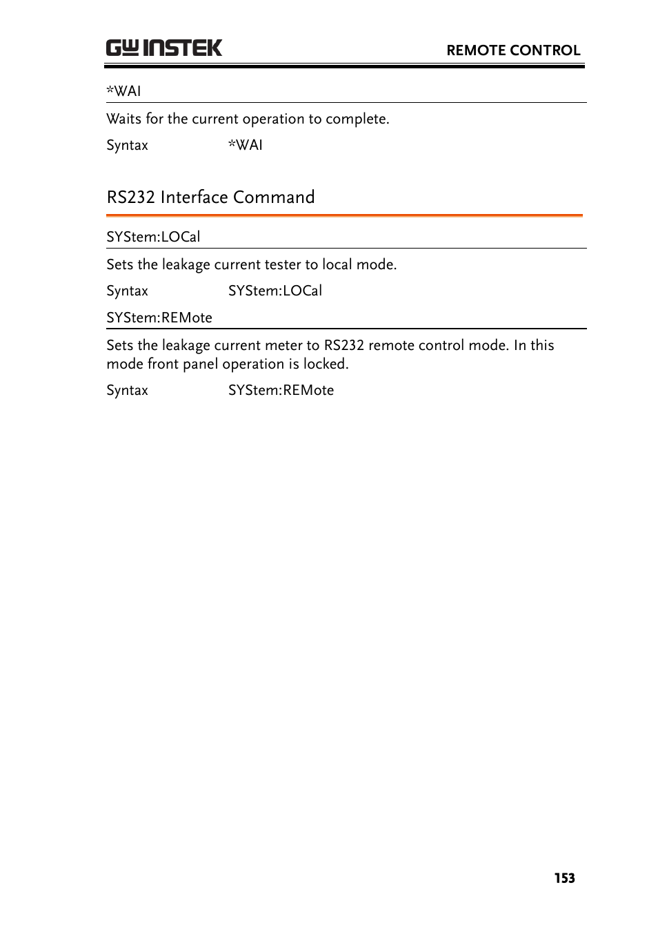 Rs232 interface command | GW Instek GLC-9000 User Manual User Manual | Page 153 / 187