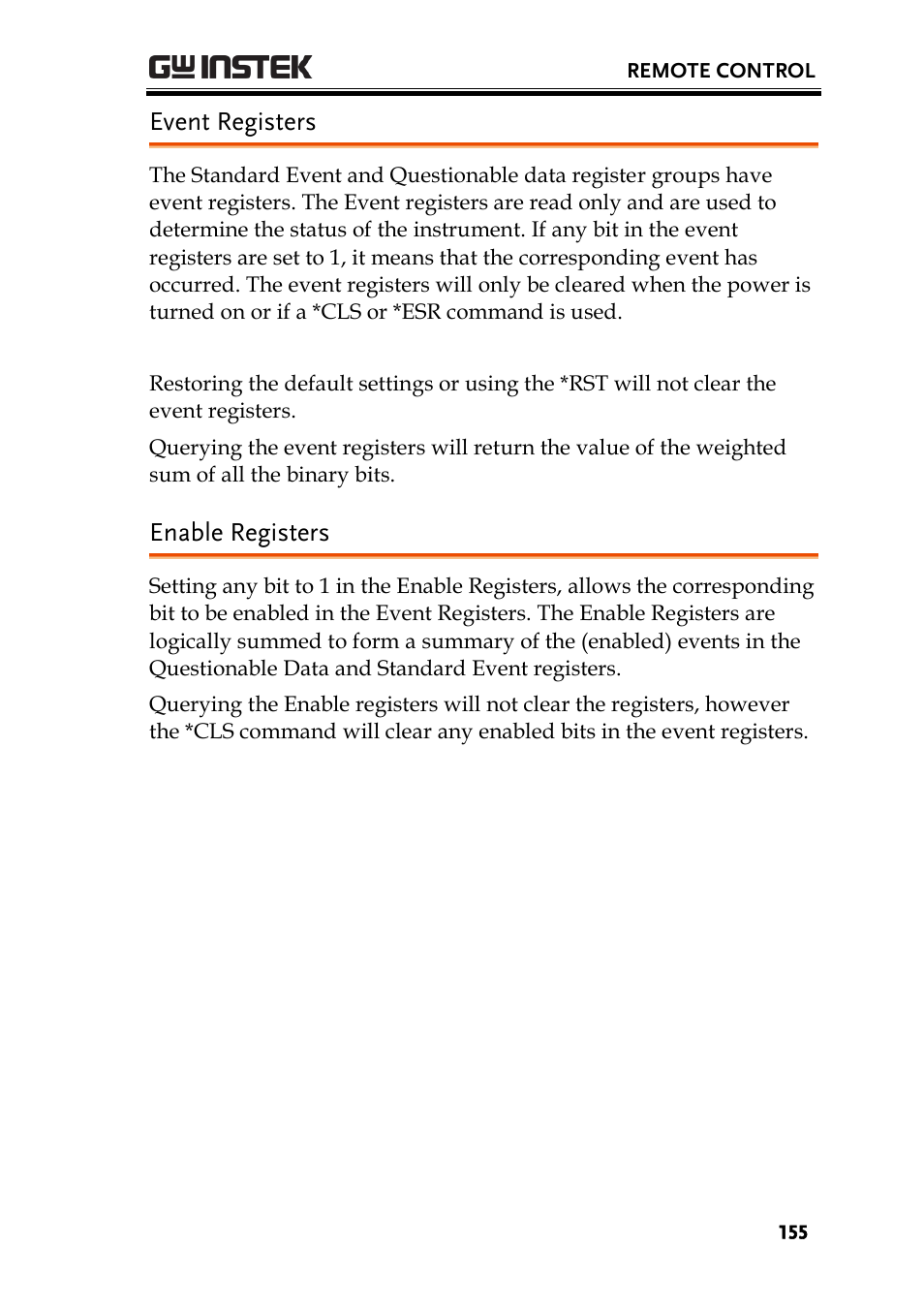 Enable registers, Event registers | GW Instek GLC-9000 User Manual User Manual | Page 155 / 187