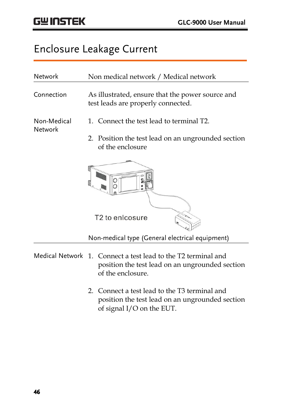 Enclosure leakage current | GW Instek GLC-9000 User Manual User Manual | Page 46 / 187