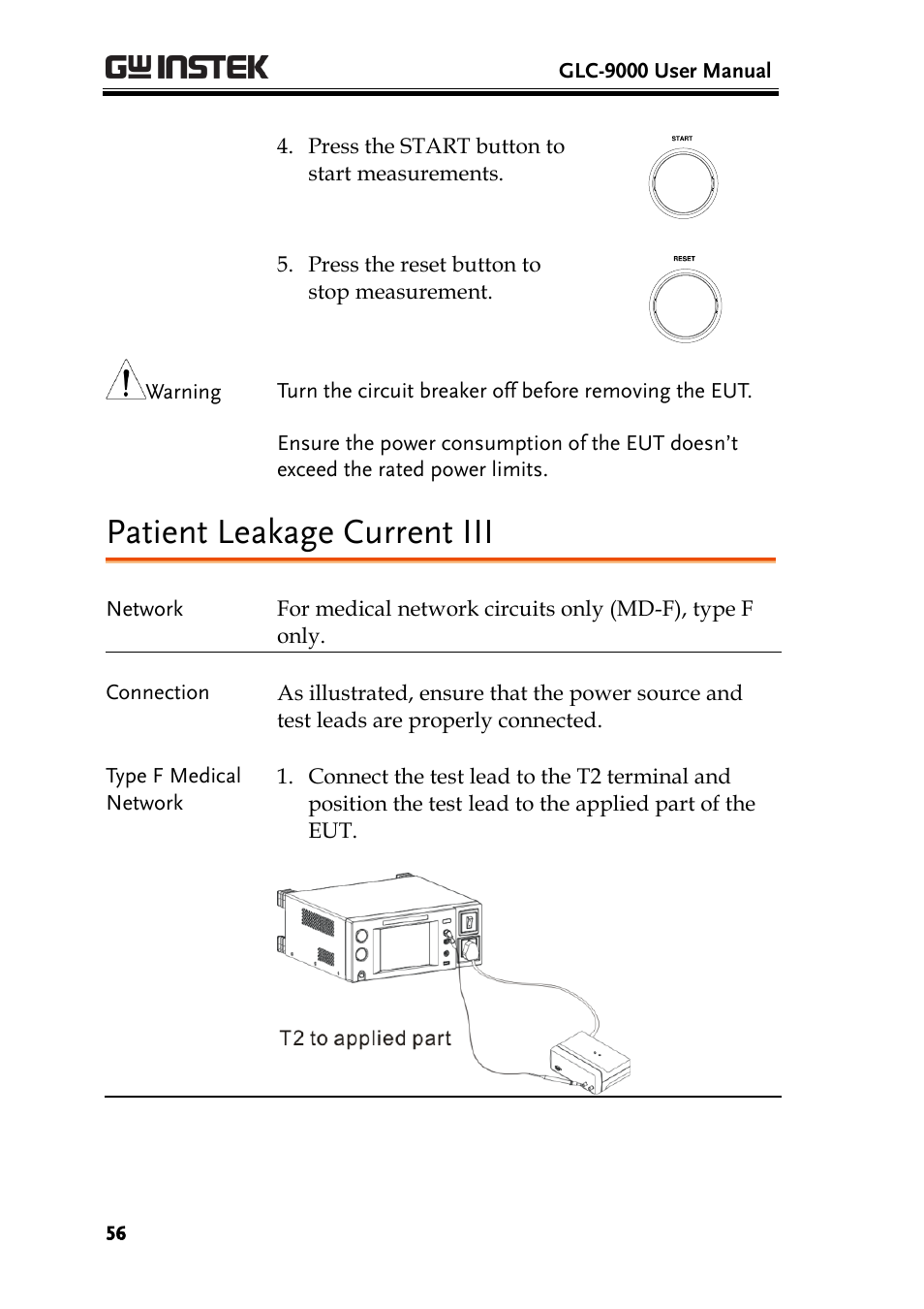 Patient leakage current iii | GW Instek GLC-9000 User Manual User Manual | Page 56 / 187