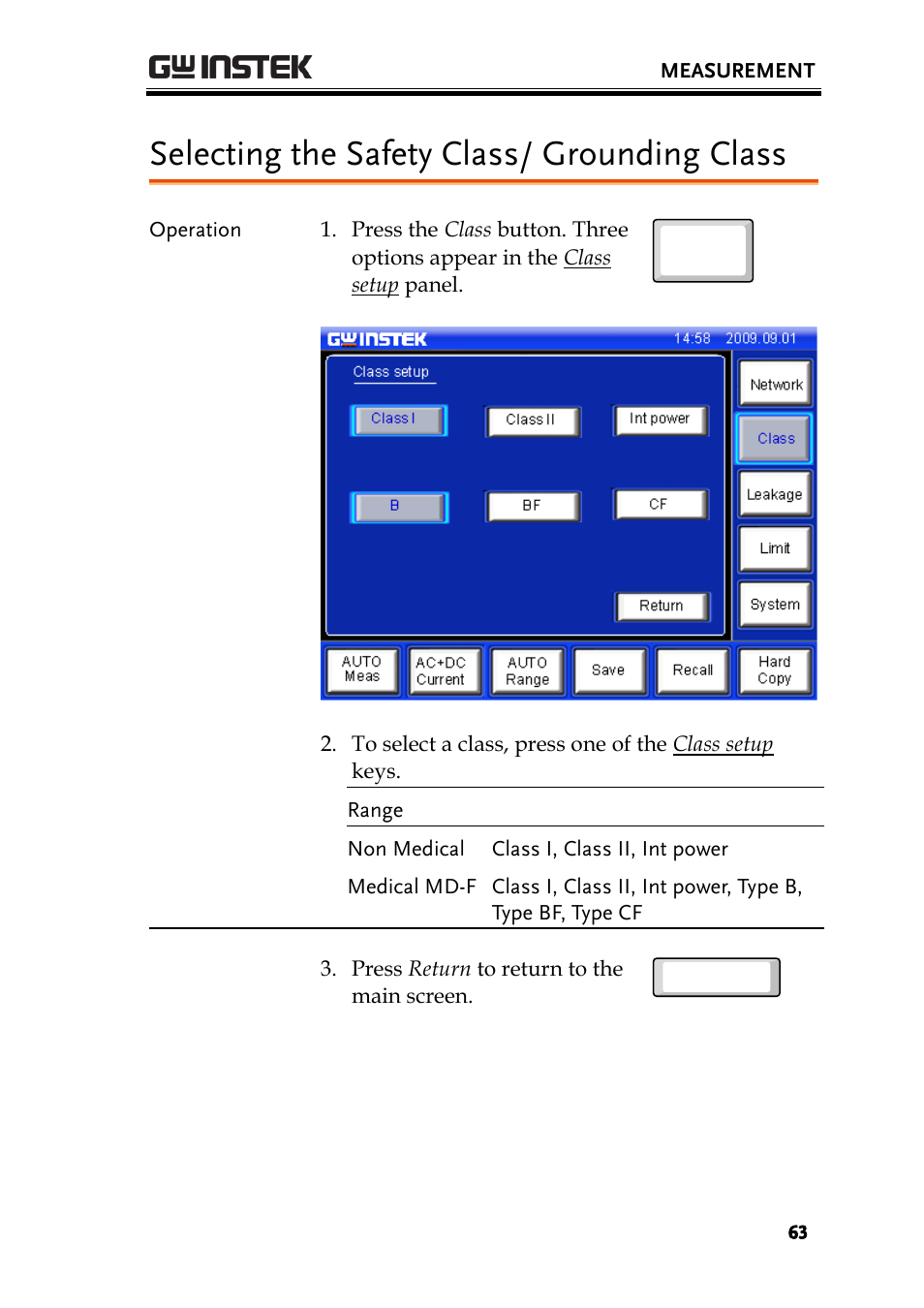 Selecting the safety class/ grounding class | GW Instek GLC-9000 User Manual User Manual | Page 63 / 187