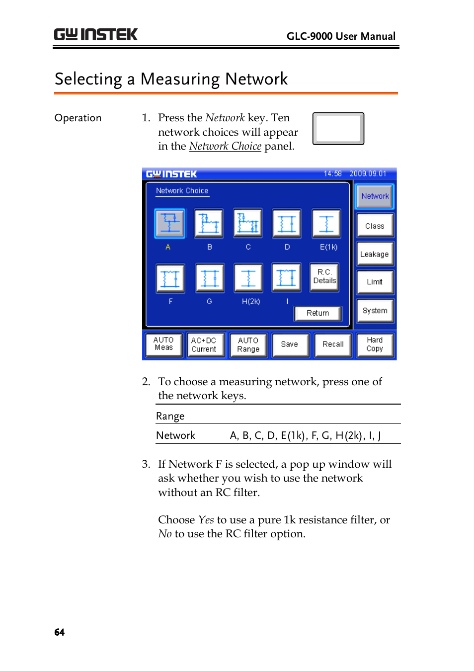 Selecting a measuring network | GW Instek GLC-9000 User Manual User Manual | Page 64 / 187