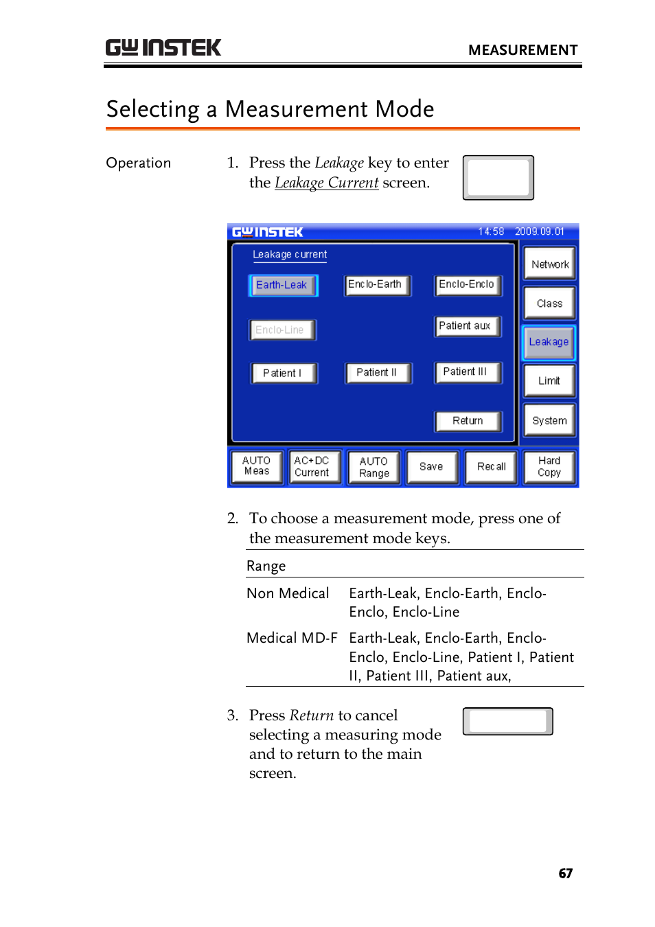 Selecting a measurement mode | GW Instek GLC-9000 User Manual User Manual | Page 67 / 187