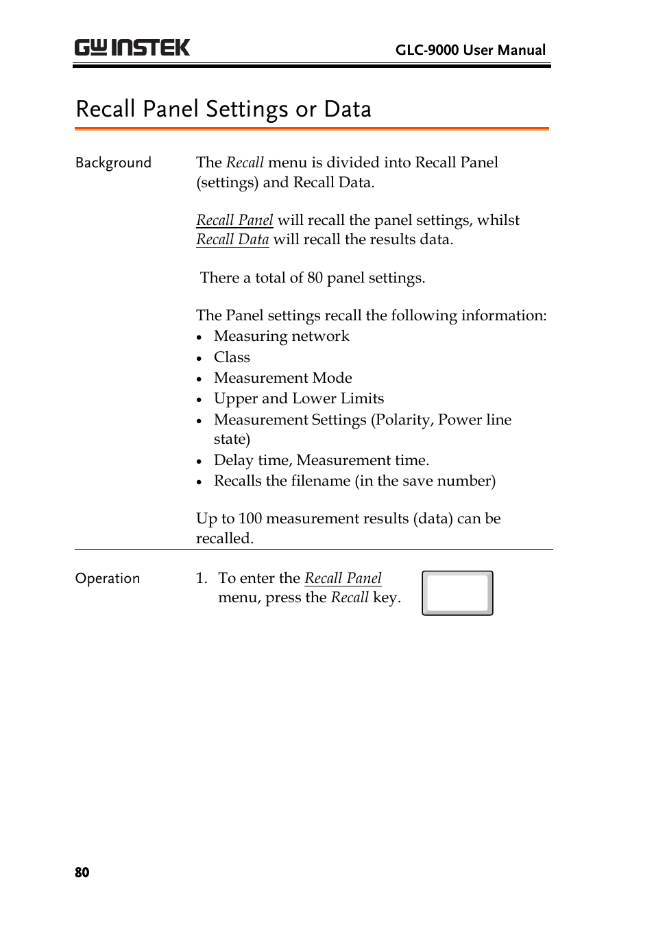 Recall panel settings or data | GW Instek GLC-9000 User Manual User Manual | Page 80 / 187