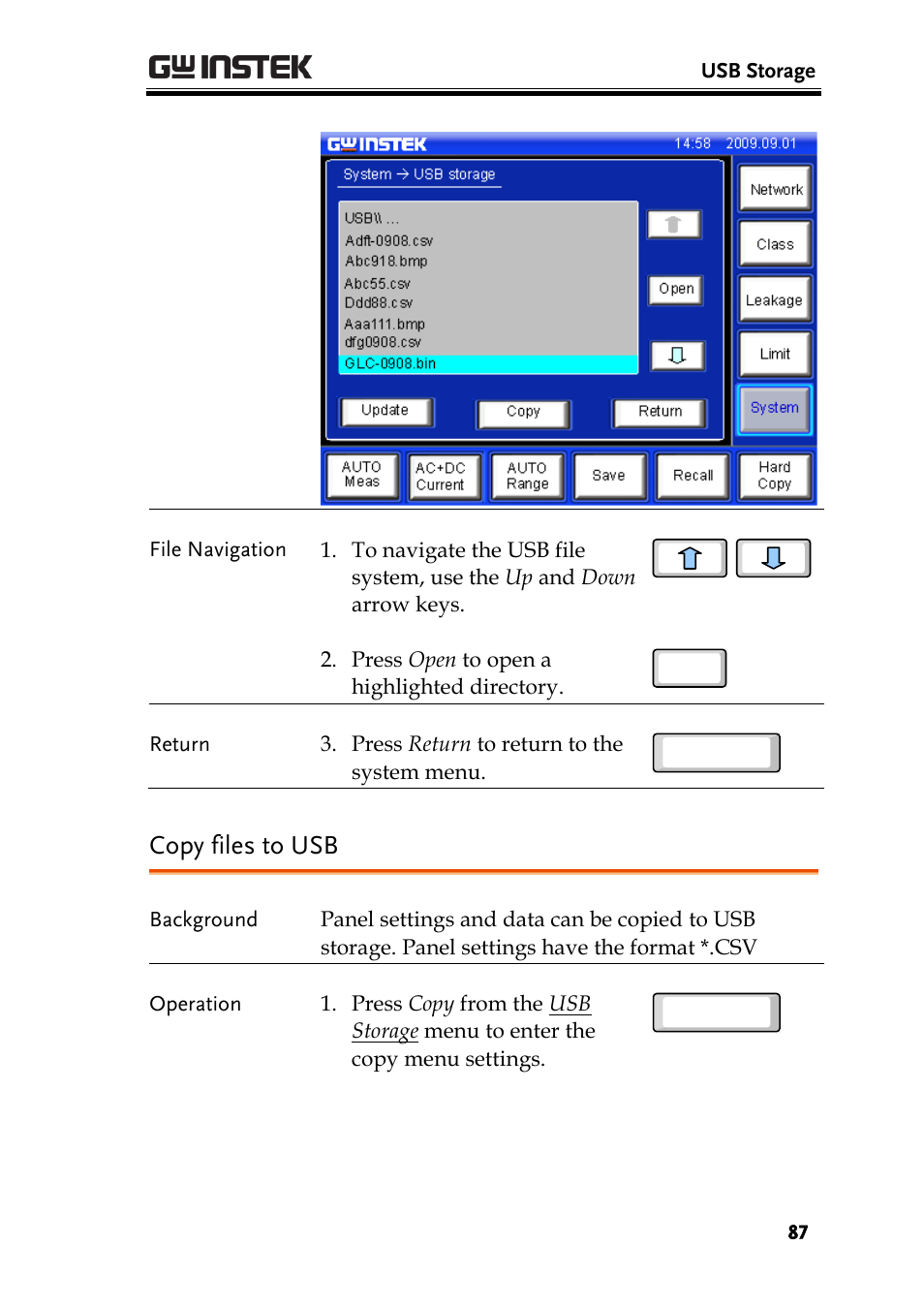 Copy files to usb | GW Instek GLC-9000 User Manual User Manual | Page 87 / 187