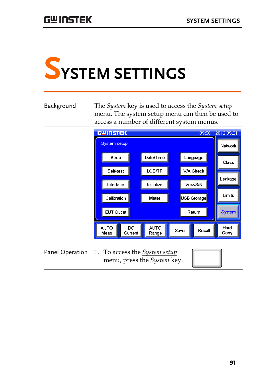 System settings, Ystem settings | GW Instek GLC-9000 User Manual User Manual | Page 91 / 187