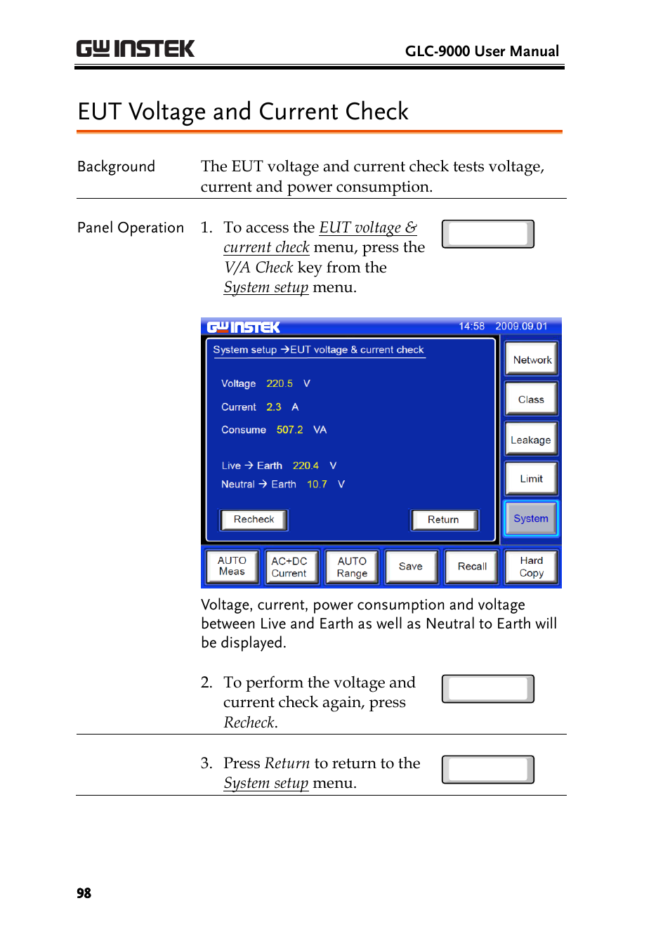 Eut voltage and current check | GW Instek GLC-9000 User Manual User Manual | Page 98 / 187