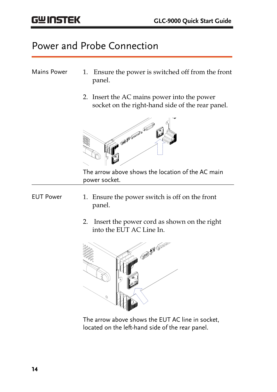 Power and probe connection | GW Instek GPT-9800 series User Manual User Manual | Page 14 / 31