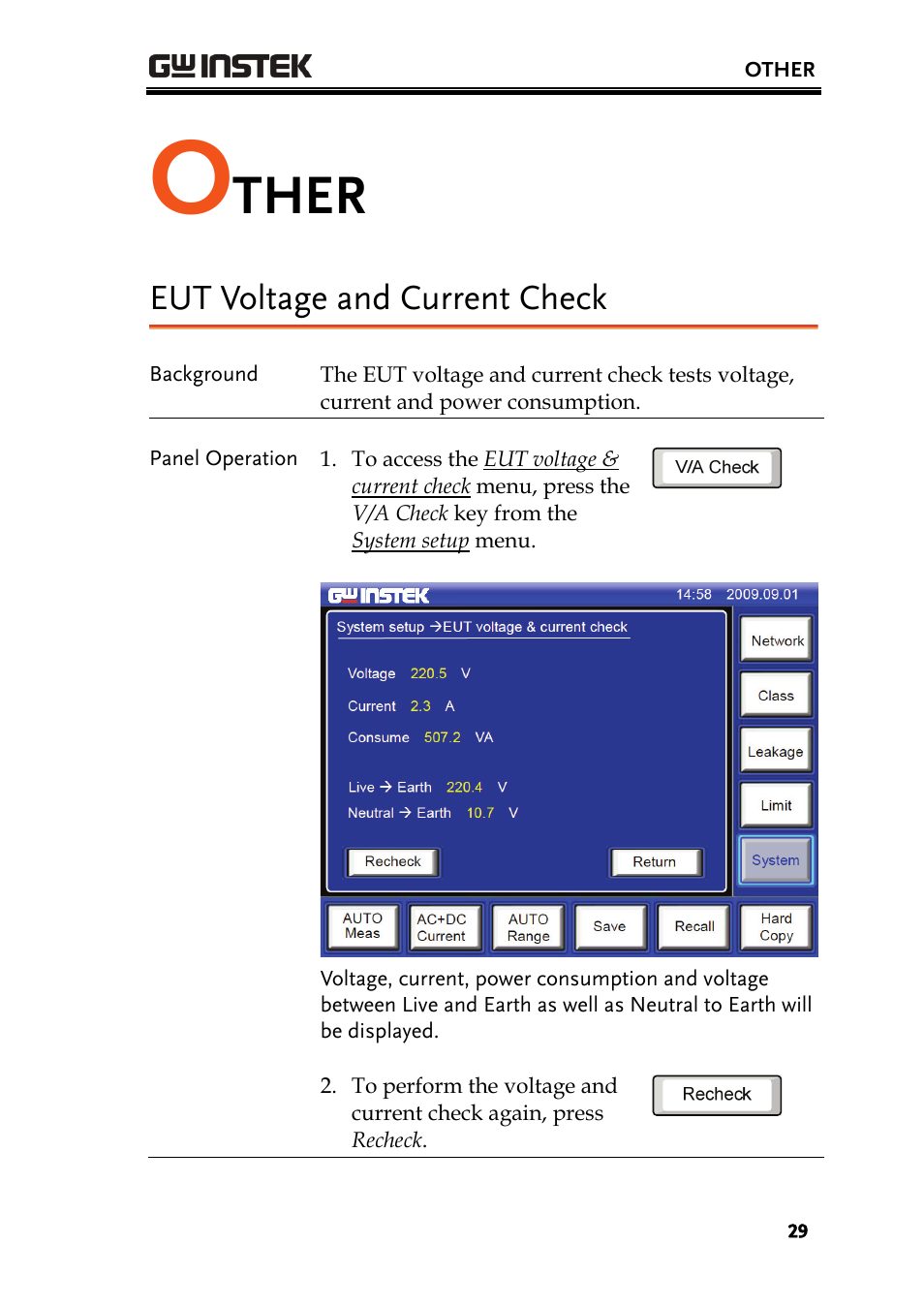 Ther, Eut voltage and current check | GW Instek GPT-9800 series User Manual User Manual | Page 29 / 31