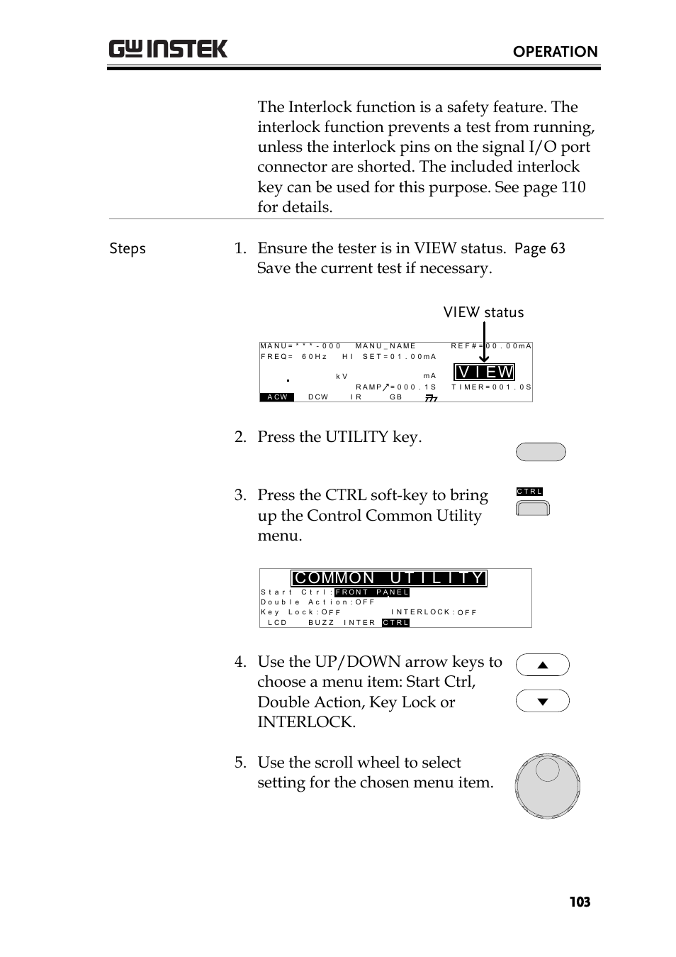 Operation, Ei v, View status 2. press the utility key | Mo c mo | GW Instek GPT-9900 series User Manual User Manual | Page 103 / 179