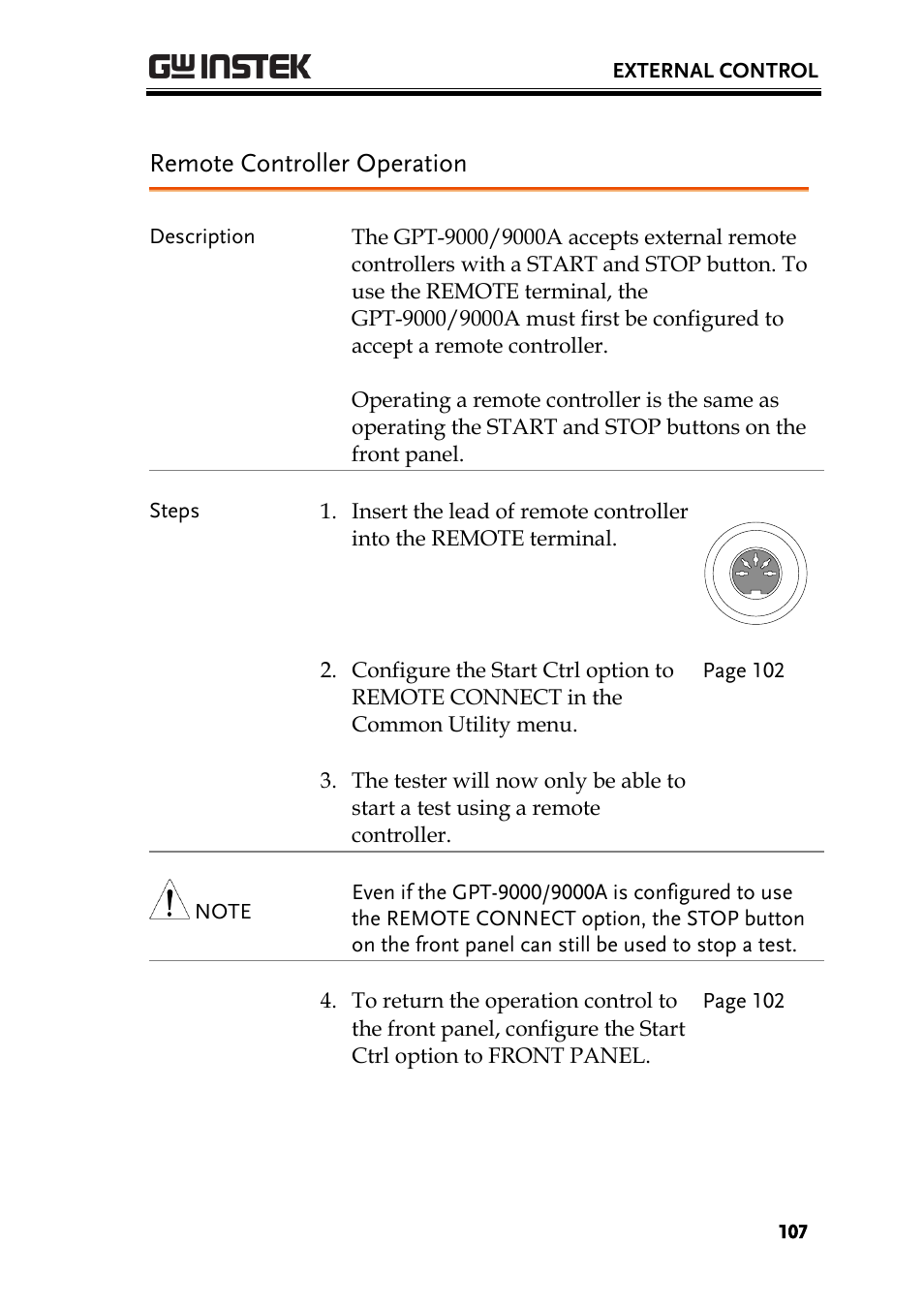 Remote controller operation | GW Instek GPT-9900 series User Manual User Manual | Page 107 / 179