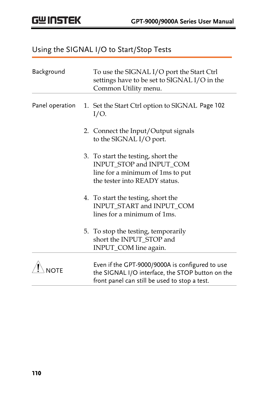 Using the signal i/o to start/stop tests | GW Instek GPT-9900 series User Manual User Manual | Page 110 / 179