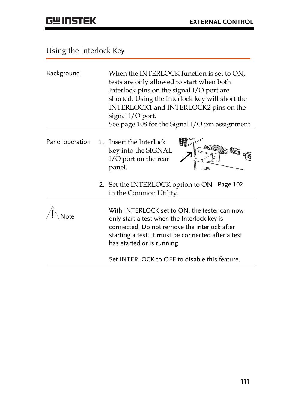 Using the interlock key | GW Instek GPT-9900 series User Manual User Manual | Page 111 / 179