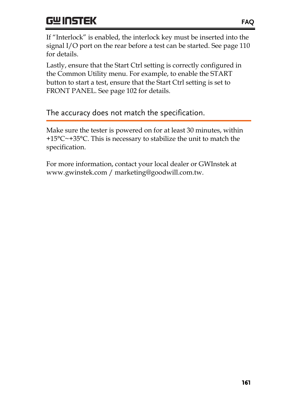 The accuracy does not match the specification | GW Instek GPT-9900 series User Manual User Manual | Page 161 / 179