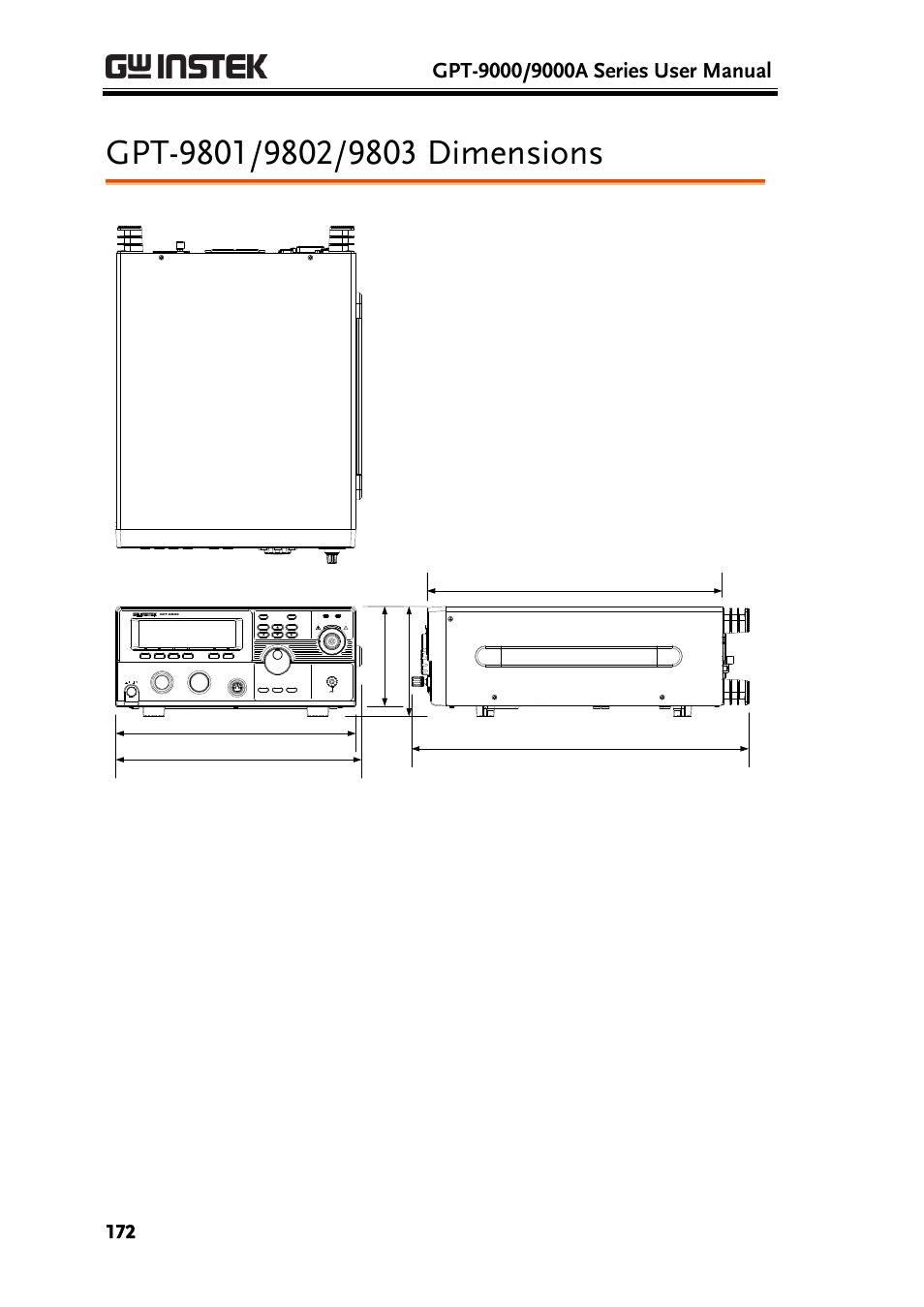 Gpt-9801/9802/9803 dimensions | GW Instek GPT-9900 series User Manual User Manual | Page 172 / 179