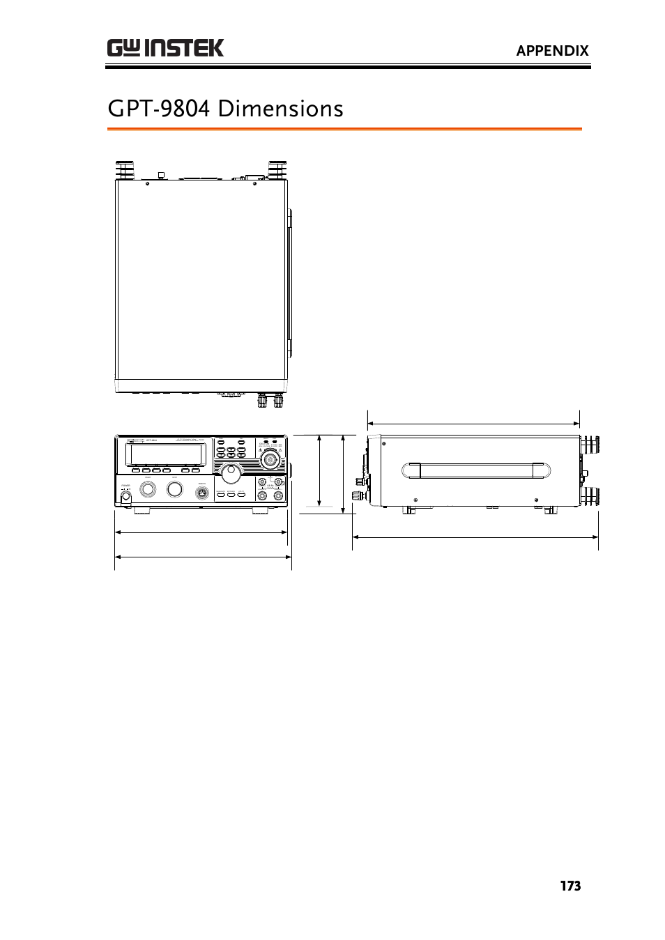 Gpt-9804 dimensions, Appendix | GW Instek GPT-9900 series User Manual User Manual | Page 173 / 179