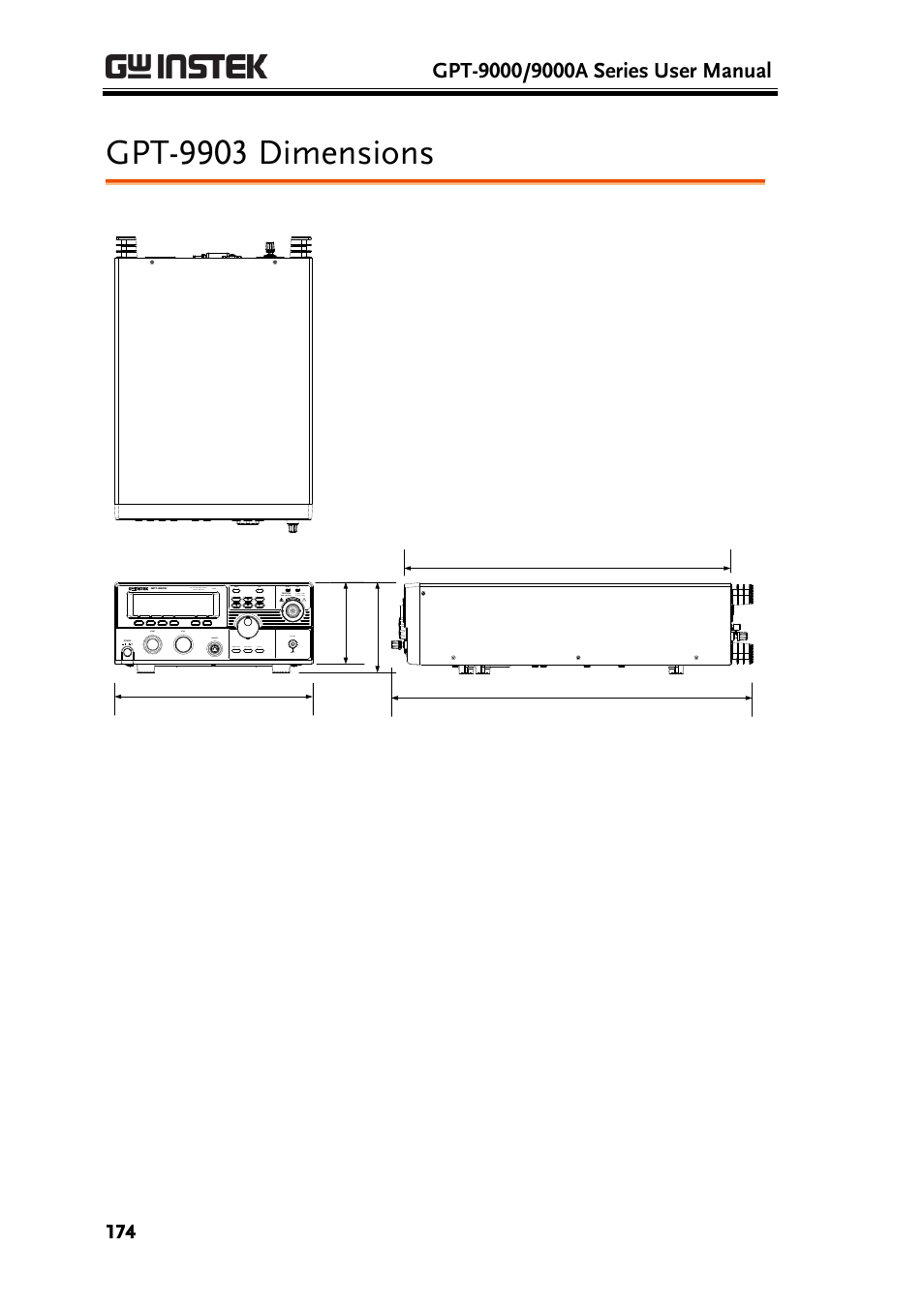 Gpt-9903 dimensions | GW Instek GPT-9900 series User Manual User Manual | Page 174 / 179