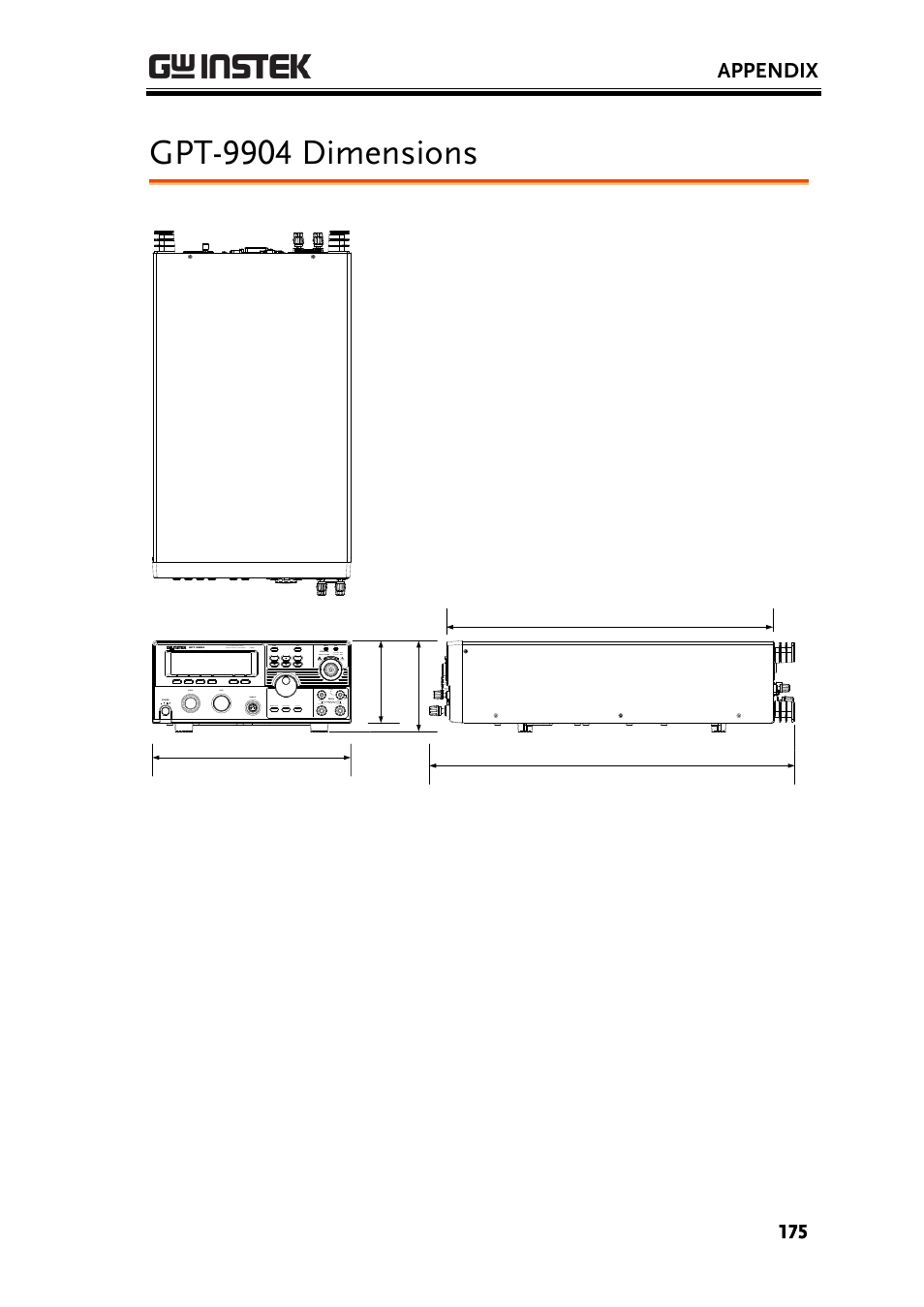 Gpt-9904 dimensions, Appendix | GW Instek GPT-9900 series User Manual User Manual | Page 175 / 179