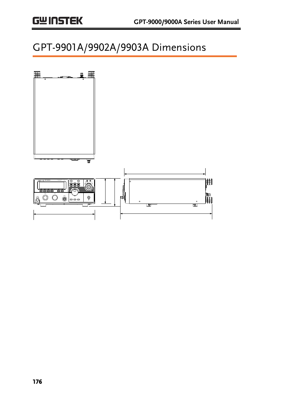 Gpt-9901a/9902a/9903a dimensions | GW Instek GPT-9900 series User Manual User Manual | Page 176 / 179