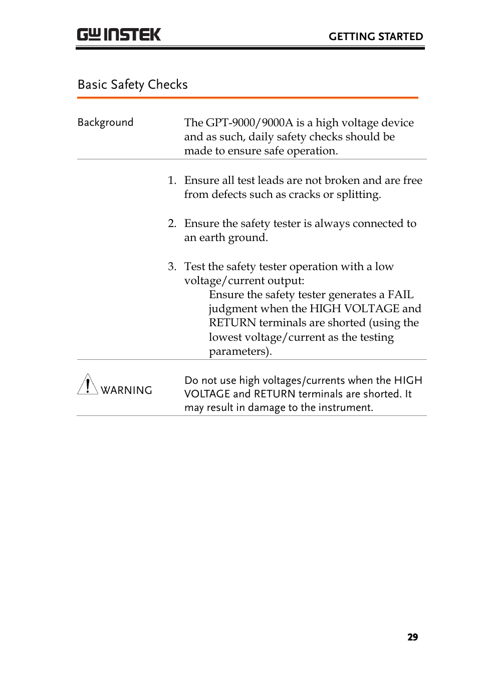 Basic safety checks | GW Instek GPT-9900 series User Manual User Manual | Page 29 / 179