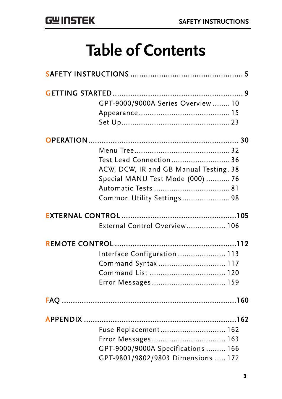 GW Instek GPT-9900 series User Manual User Manual | Page 3 / 179