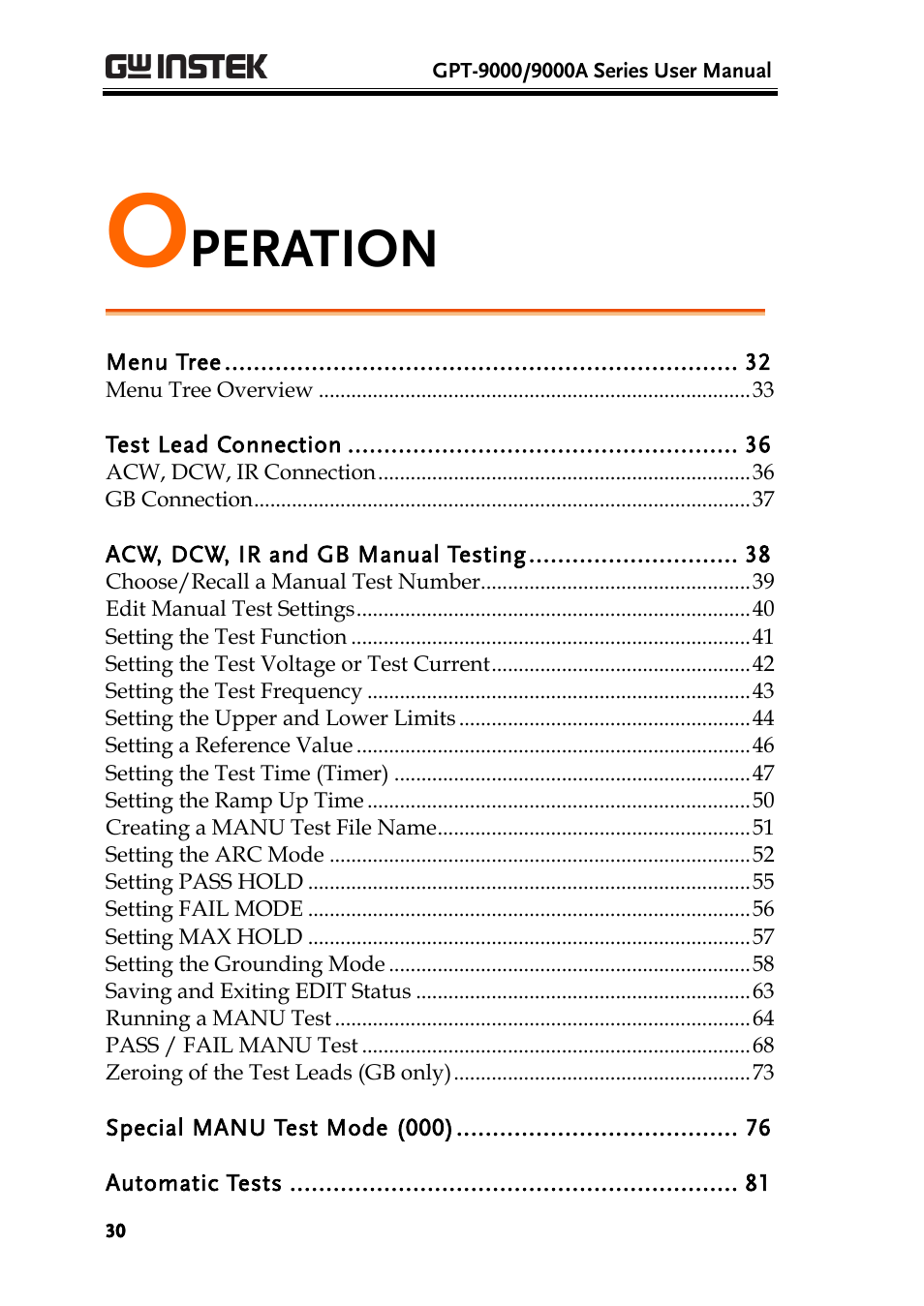 Operation, Peration | GW Instek GPT-9900 series User Manual User Manual | Page 30 / 179