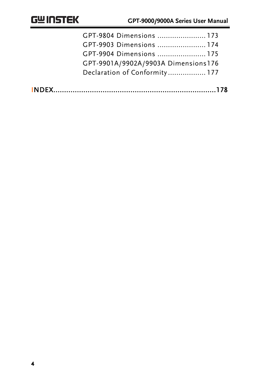 GW Instek GPT-9900 series User Manual User Manual | Page 4 / 179