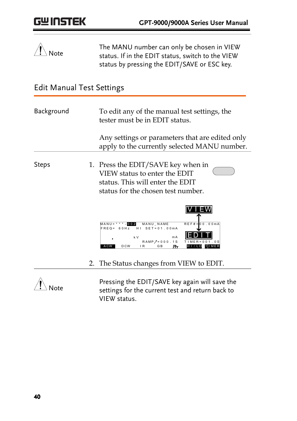 Edit manual test settings, Id e, Ei v | GW Instek GPT-9900 series User Manual User Manual | Page 40 / 179