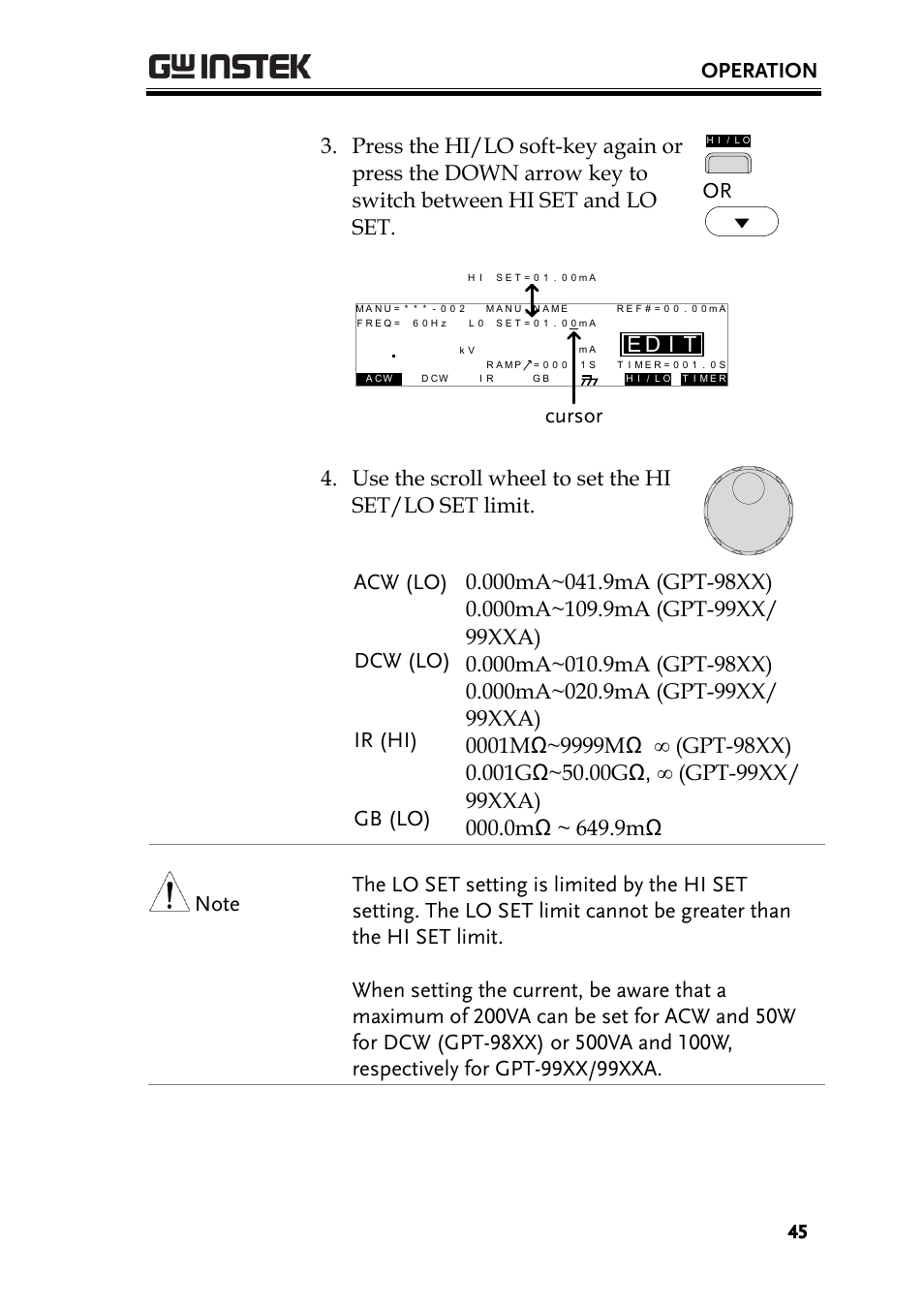 Operation, Id e, Cursor | GW Instek GPT-9900 series User Manual User Manual | Page 45 / 179