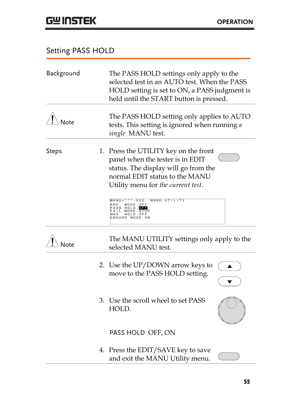 Setting pass hold, Operation | GW Instek GPT-9900 series User Manual User Manual | Page 55 / 179