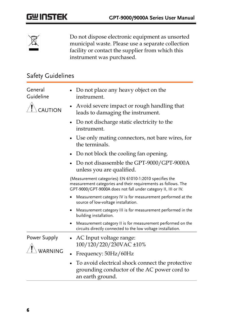 Safety guidelines | GW Instek GPT-9900 series User Manual User Manual | Page 6 / 179
