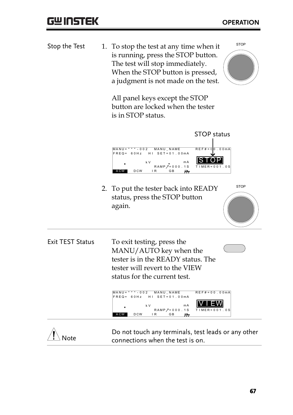 Operation, Ot s, Stop status | Ei v | GW Instek GPT-9900 series User Manual User Manual | Page 67 / 179