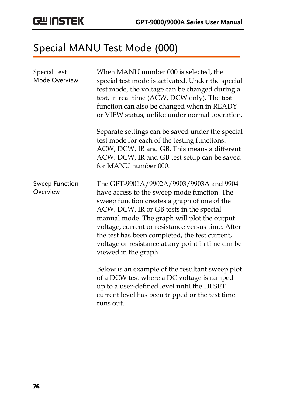 Special manu test mode (000) | GW Instek GPT-9900 series User Manual User Manual | Page 76 / 179