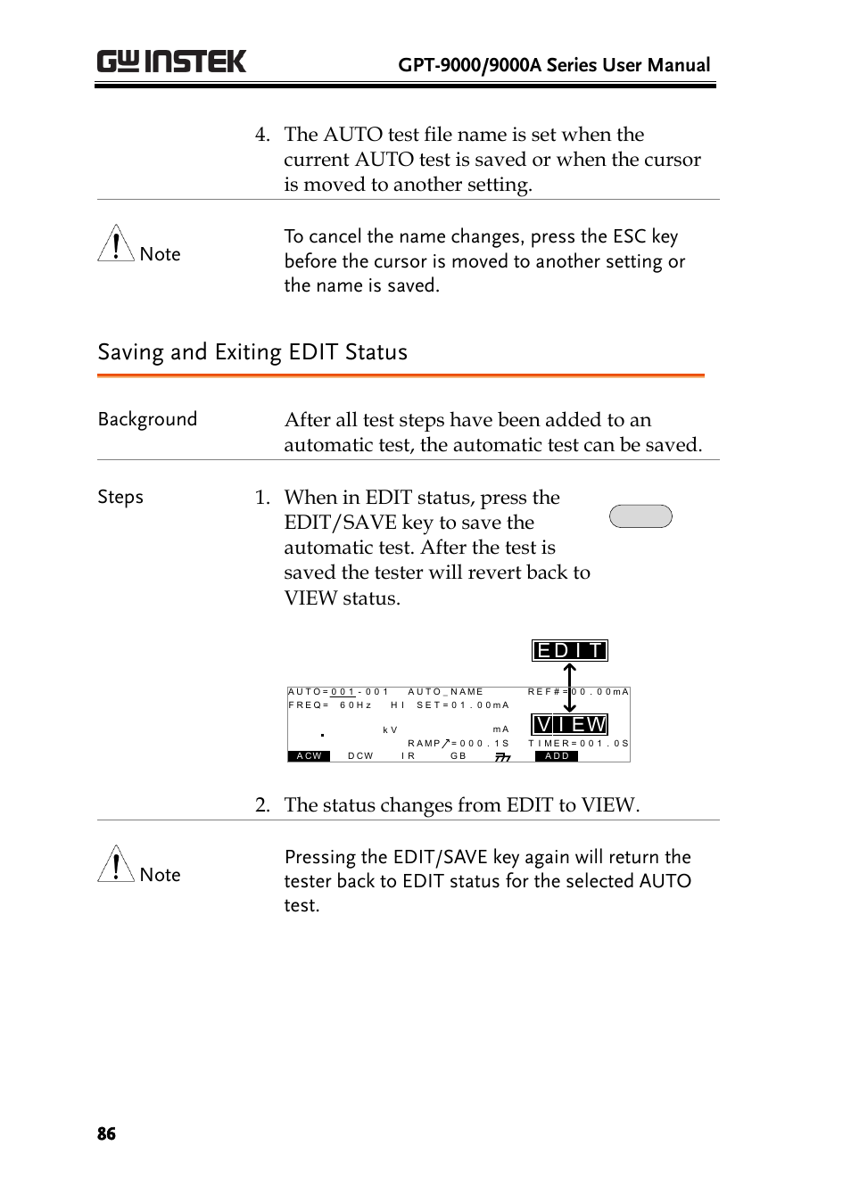 Saving and exiting edit status, Ei v, Id e | GW Instek GPT-9900 series User Manual User Manual | Page 86 / 179