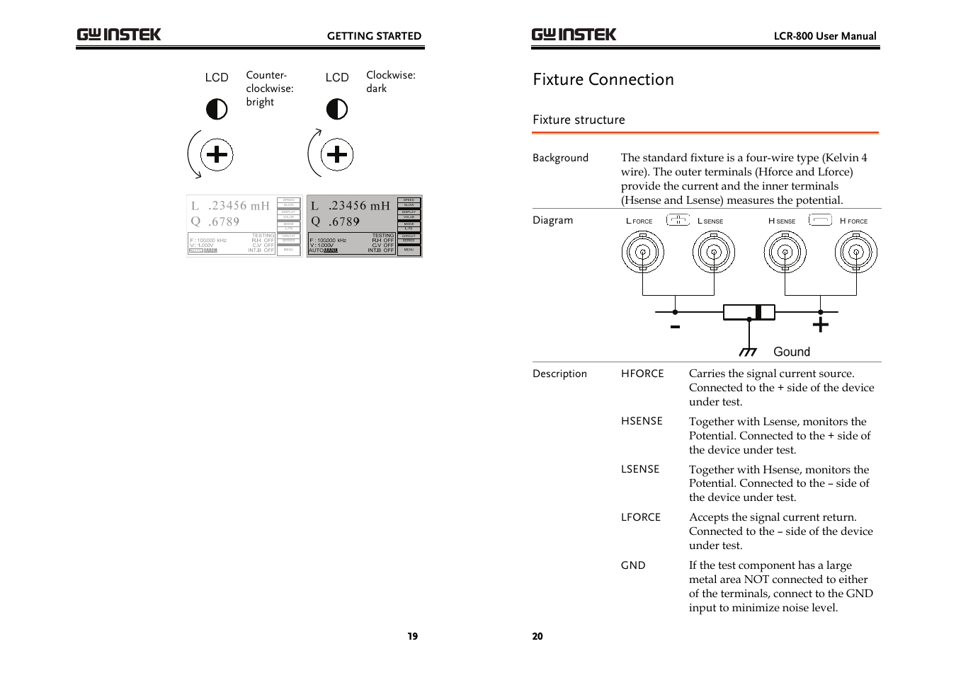 Fixture connection | GW Instek LCR-800 Series User Manual | Page 10 / 72