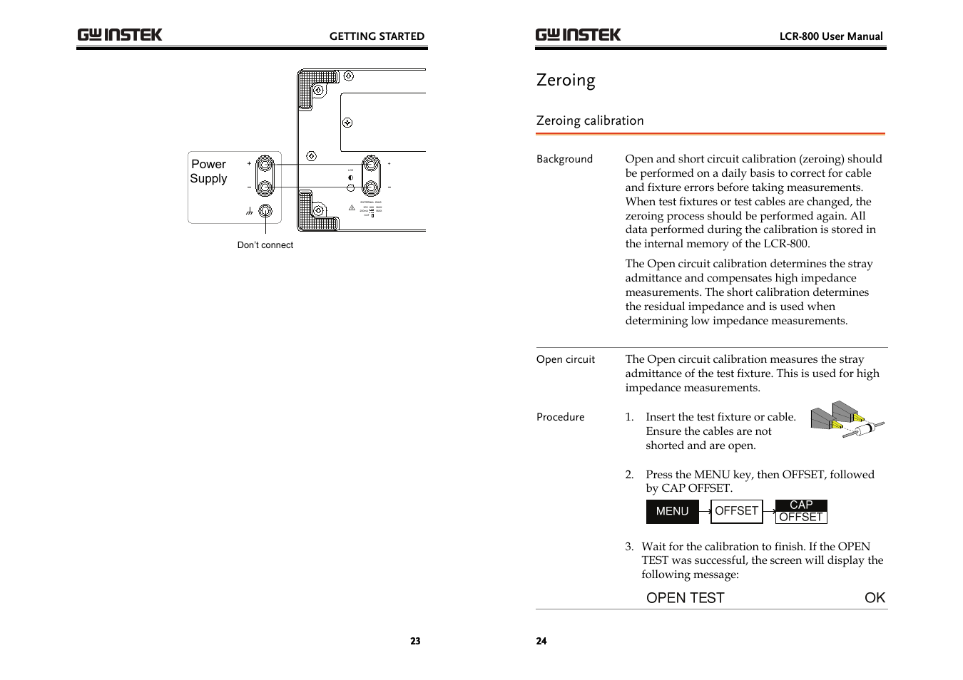 Zeroing | GW Instek LCR-800 Series User Manual | Page 12 / 72