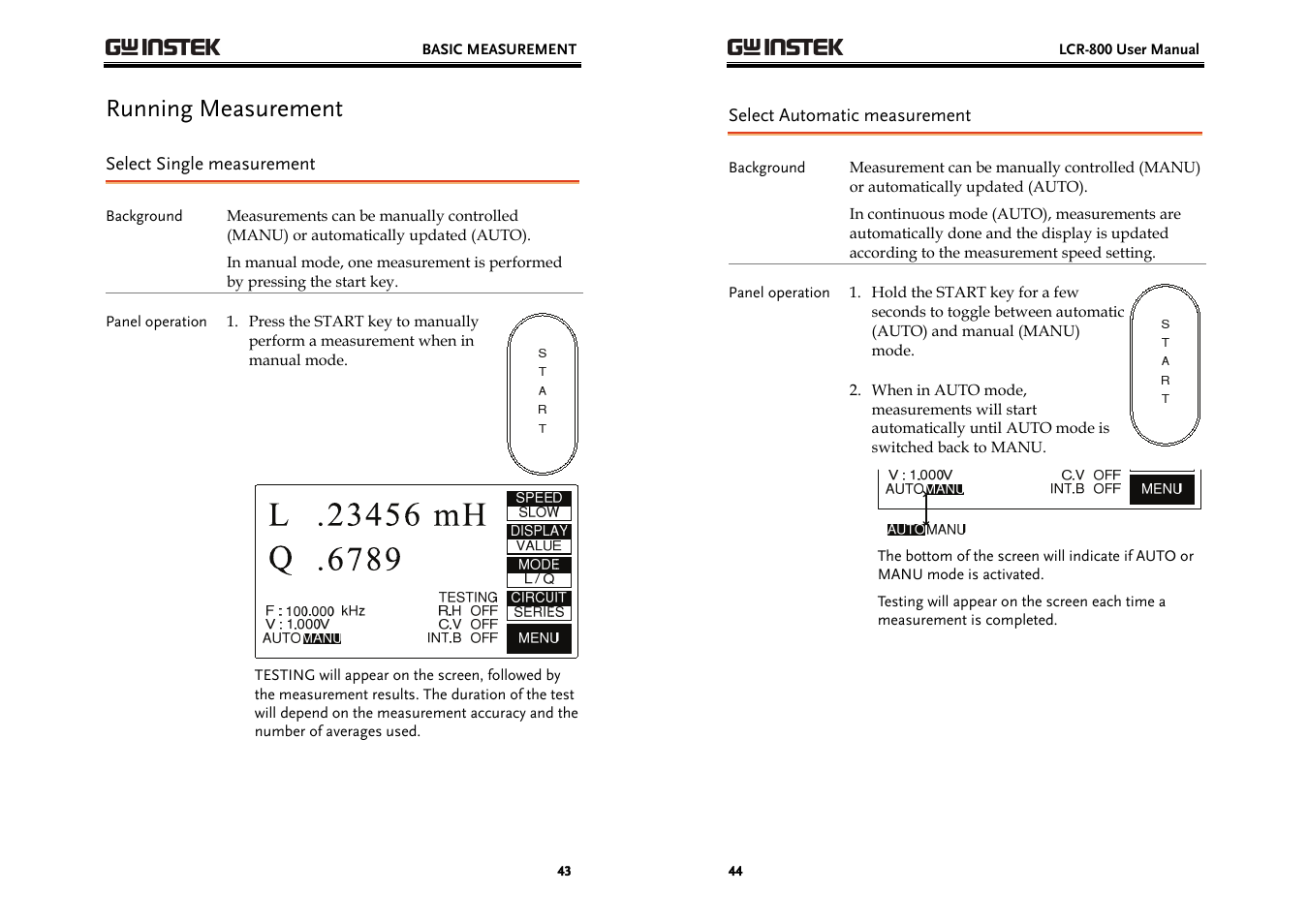 Running measurement | GW Instek LCR-800 Series User Manual | Page 22 / 72