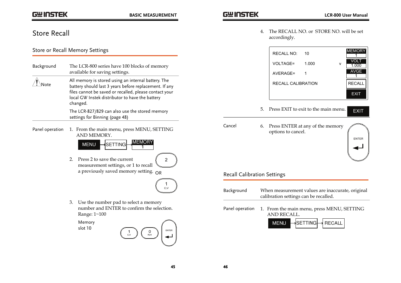 Store recall | GW Instek LCR-800 Series User Manual | Page 23 / 72