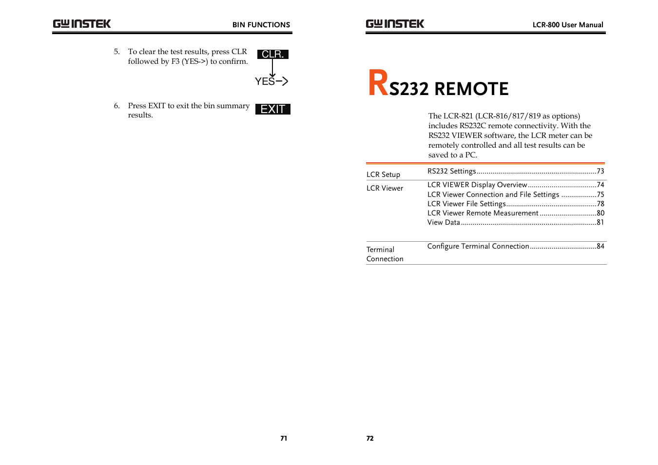 S232 remote | GW Instek LCR-800 Series User Manual | Page 36 / 72