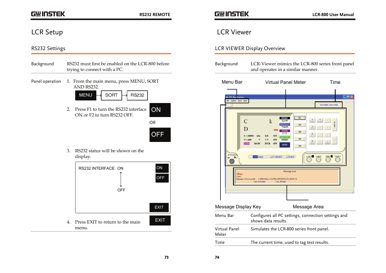 Lcr setup, Lcr viewer | GW Instek LCR-800 Series User Manual | Page 37 / 72