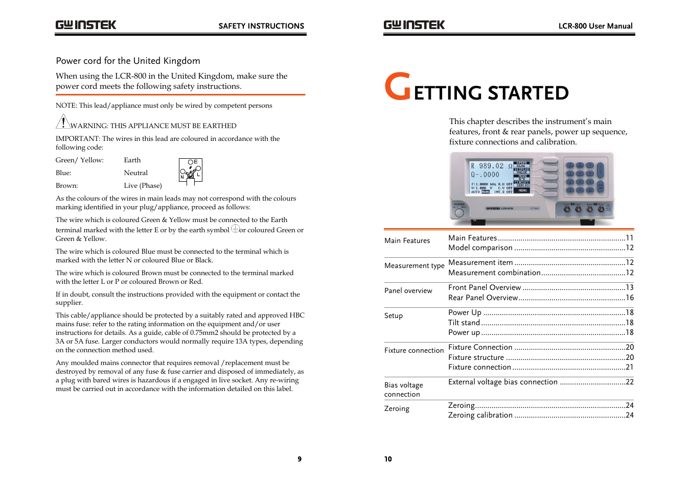 Etting started | GW Instek LCR-800 Series User Manual | Page 5 / 72